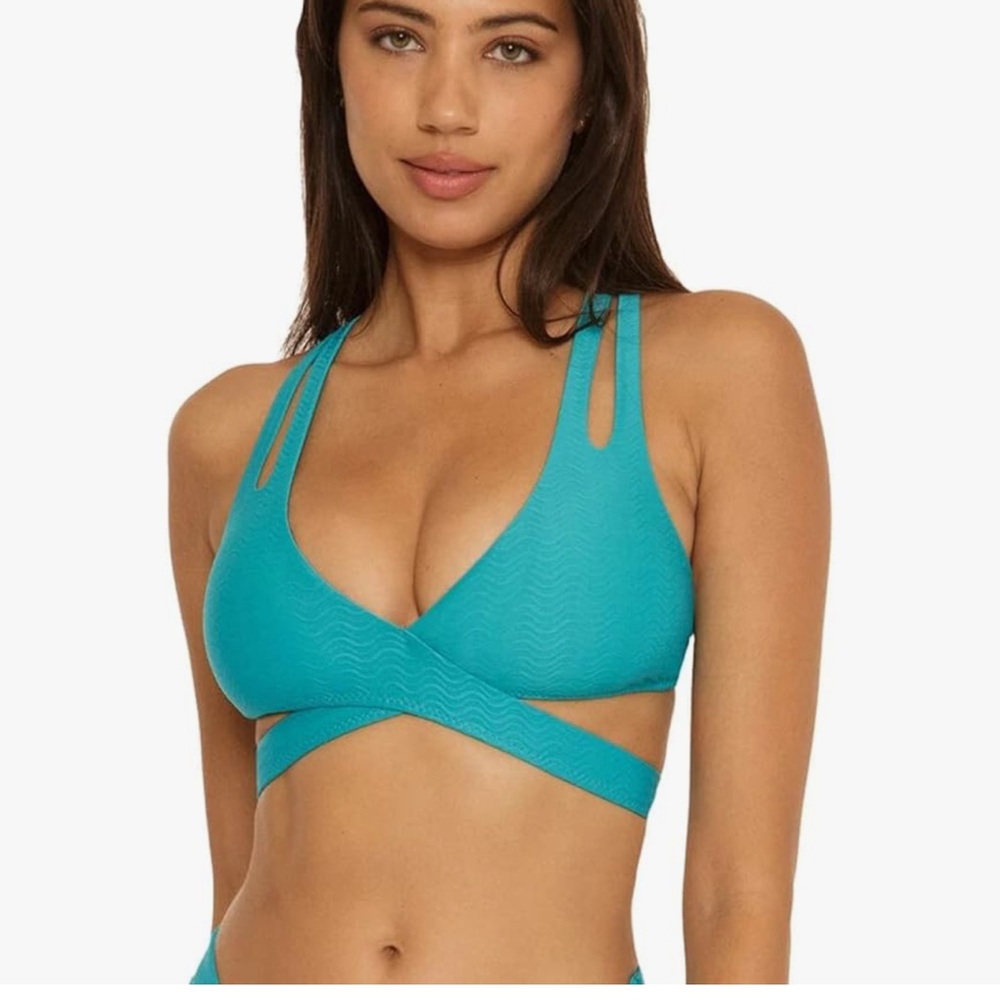 BECCA Blue Halter Bikini Set with Wrap Detail